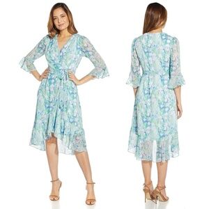 Adrianna Papell Chiffon Dress Blue Multi Size 2 NWT